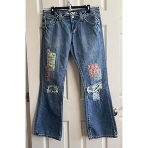 LEVI'S Vintage Y2K Patchwork Slouch 513 Mid Rise Button Fly Bootcut Jeans 11M
